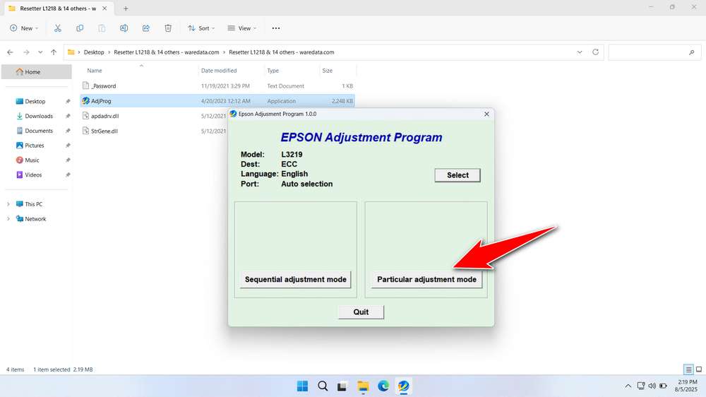 How to Use Epson L3219 Resetter - Step 2