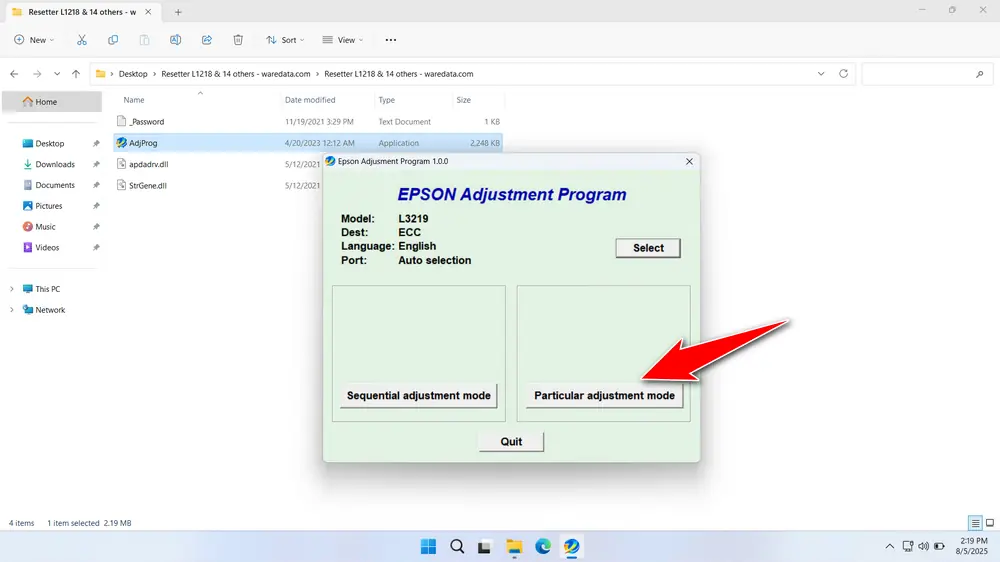 How to Use Epson L3219 Resetter - Step 2