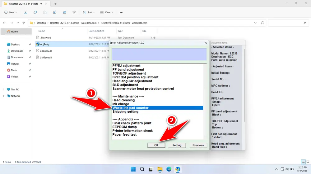 How to Use Epson L3219 Resetter - Step 3