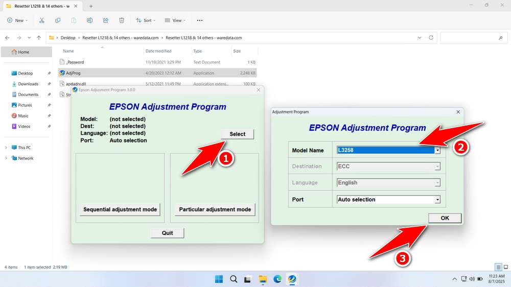How to Use Epson L3258 Resetter - Step 1