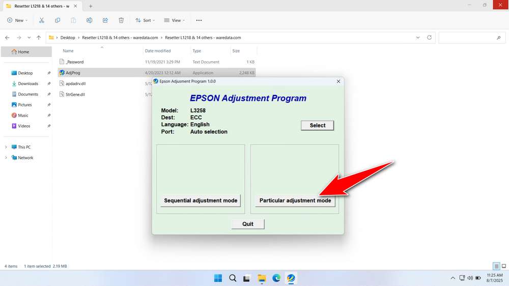 How to Use Epson L3258 Resetter - Step 2