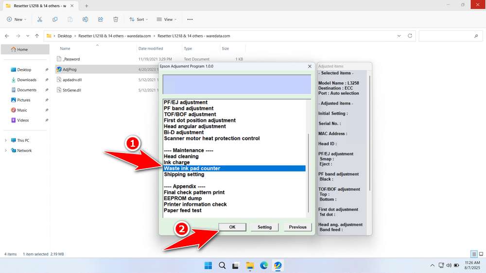 How to Use Epson L3258 Resetter - Step 3