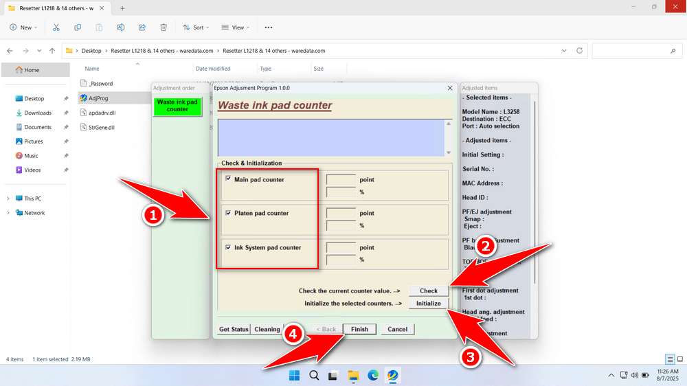 How to Use Epson L3258 Resetter - Step 4