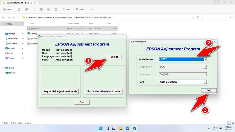 How to Use Epson L3267 Resetter - Step 2