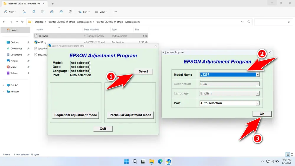 How to Use Epson L3267 Resetter - Step 2