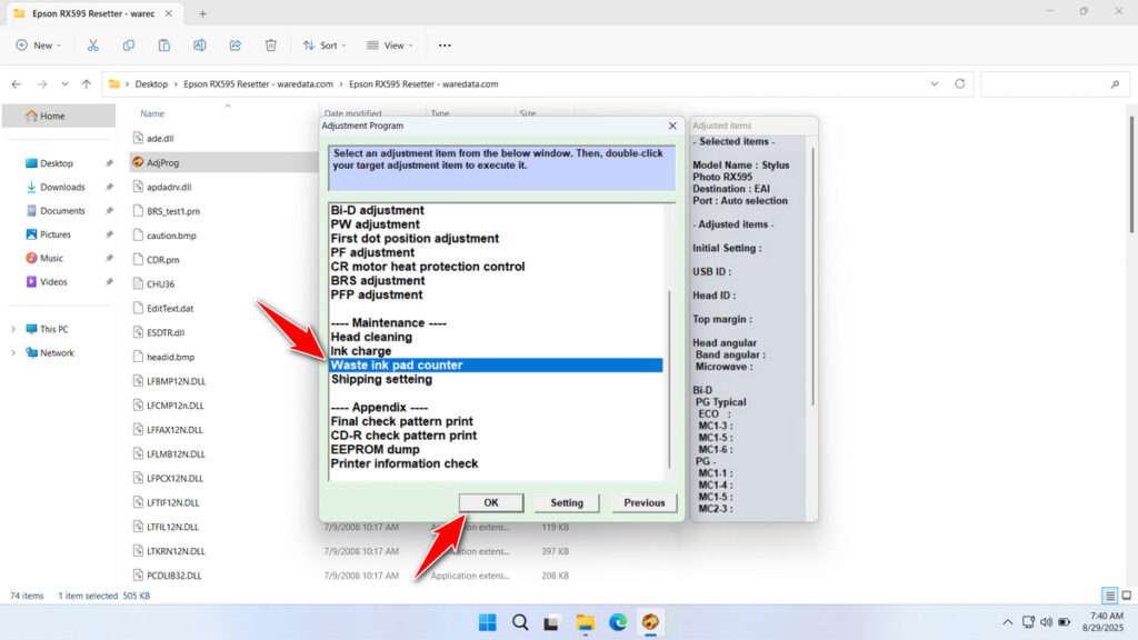 How to Use Epson RX595 Resetter - Step 2