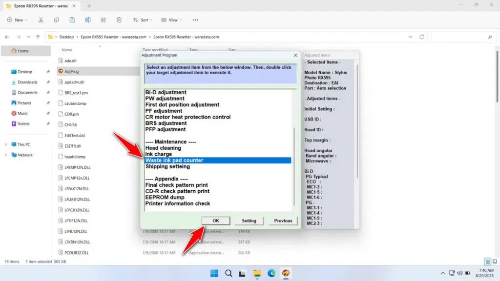 How to Use Epson RX595 Resetter - Step 2