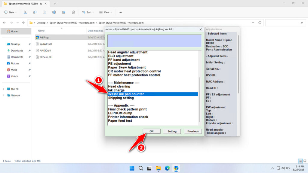 How to Use Epson RX680 Resetter - Step 2