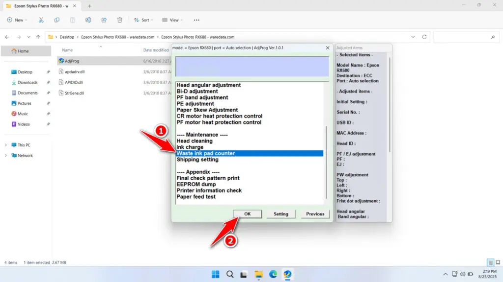 How to Use Epson RX680 Resetter - Step 2