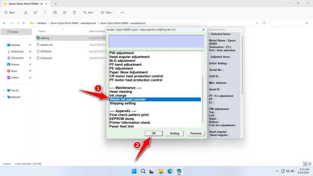 How to Use Epson RX685 Resetter - Step 2