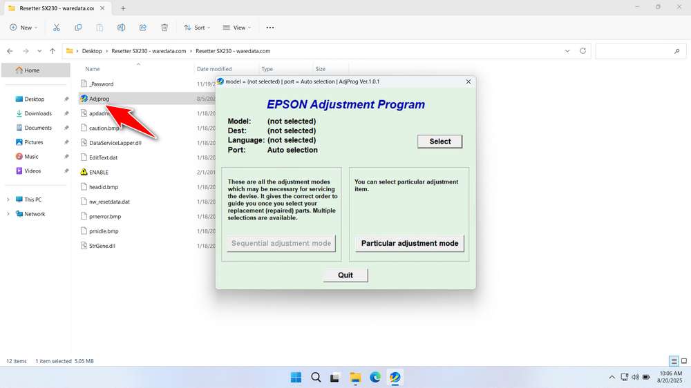 How to Use Epson SX230 Resetter - Step 1