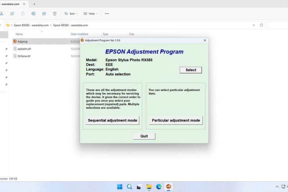 Epson Stylus Photo RX585 Resetter