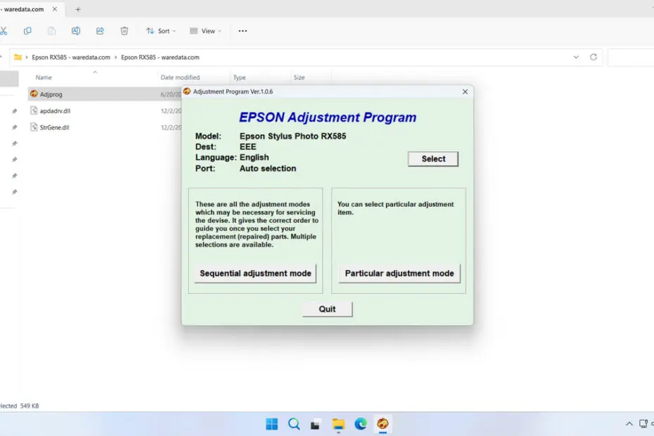 Epson Stylus Photo RX585 Resetter