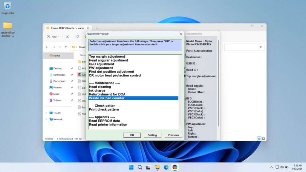 How to Use Epson RX420 & RX425 Resetter - Step 2