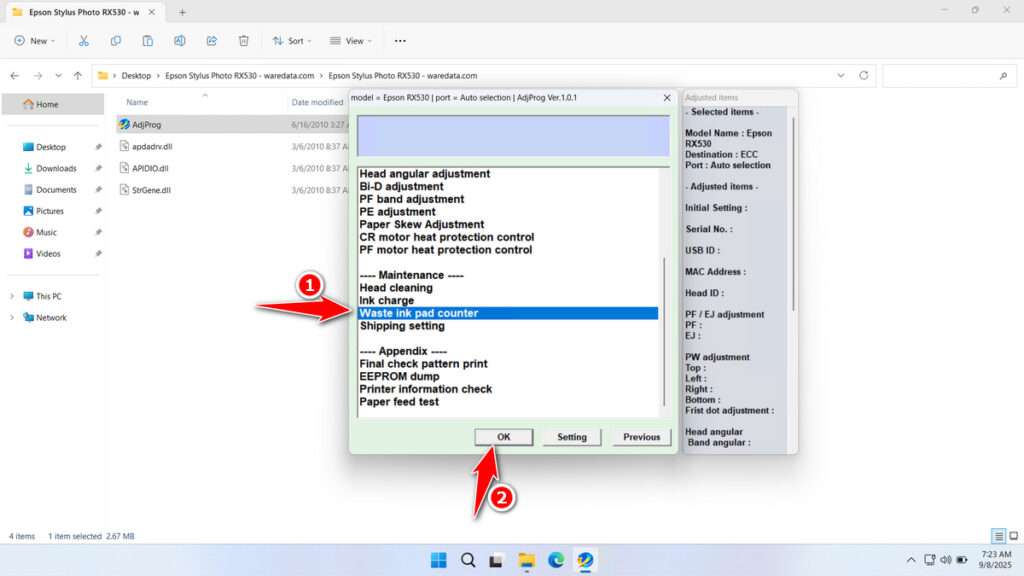 How to Use Epson RX530 Resetter - Step 2
