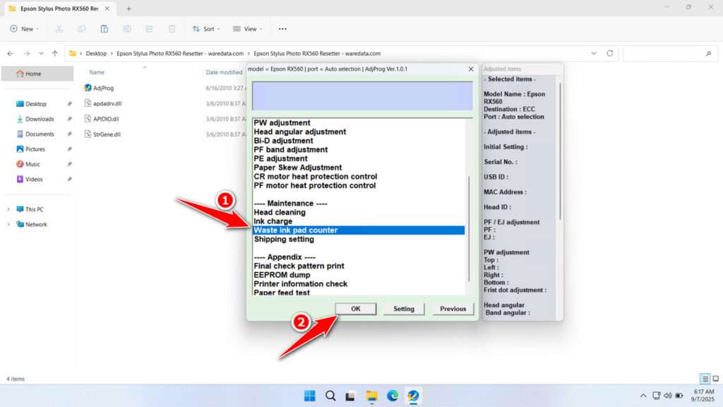How to Use Epson RX560 Resetter - Step 2