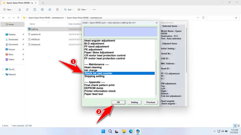 How to Use Epson RX590 Resetter - Step 2