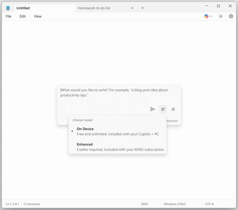 New notepad with its AI capabilities