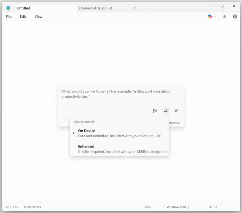 New notepad with its AI capabilities