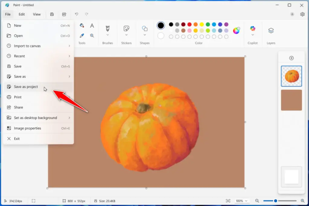 Save as a project in Paint