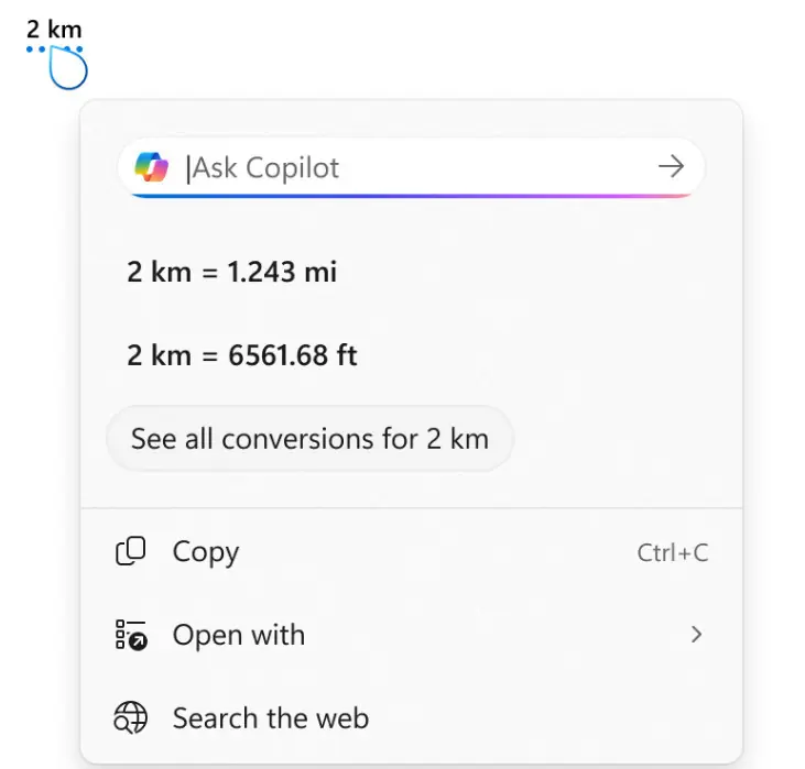 Unit conversion in Windows 11