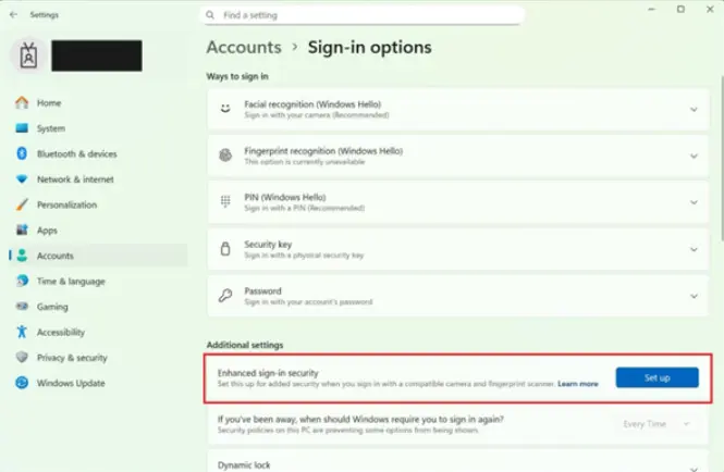 Windows Hello Enhanced Sign-in