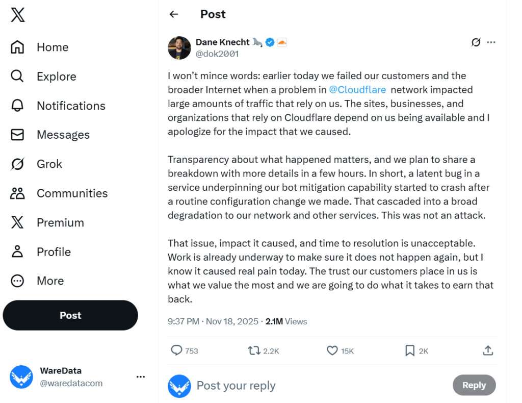 Cloudflare Once Caused Many Sites to go Down, What Was the Reason? 3 Dane Knecht Speak on X