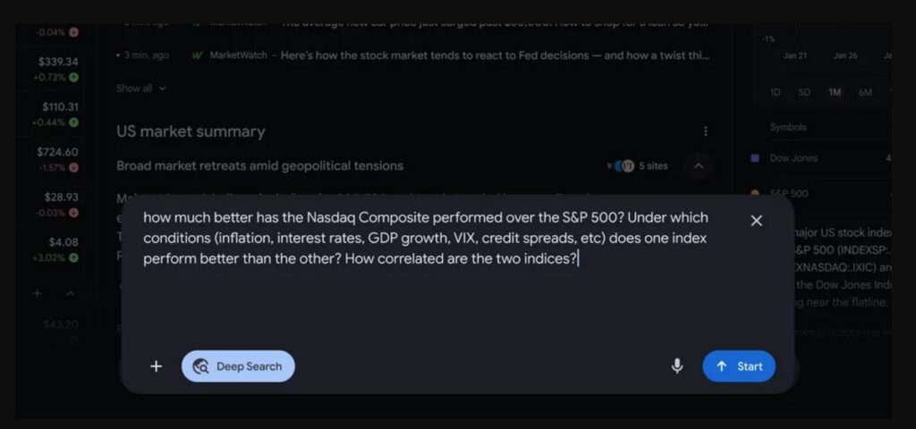 Deep Search in Google Finance