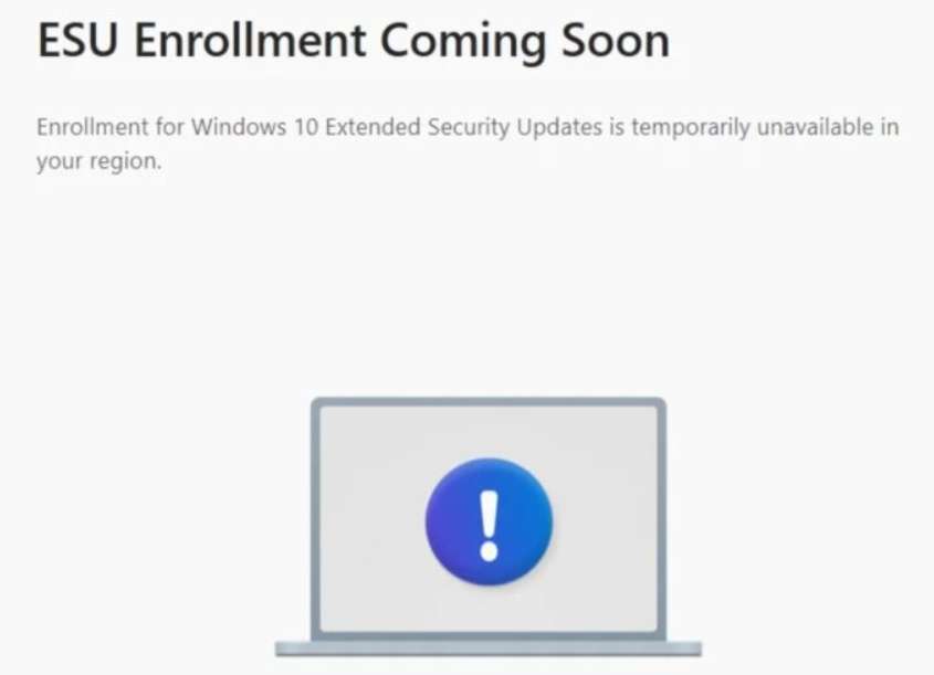 Microsoft Rolls Out Urgent Update to Address Windows 10 ESU Enrollment Problems 3 Extended security updates temporarily unavailable
