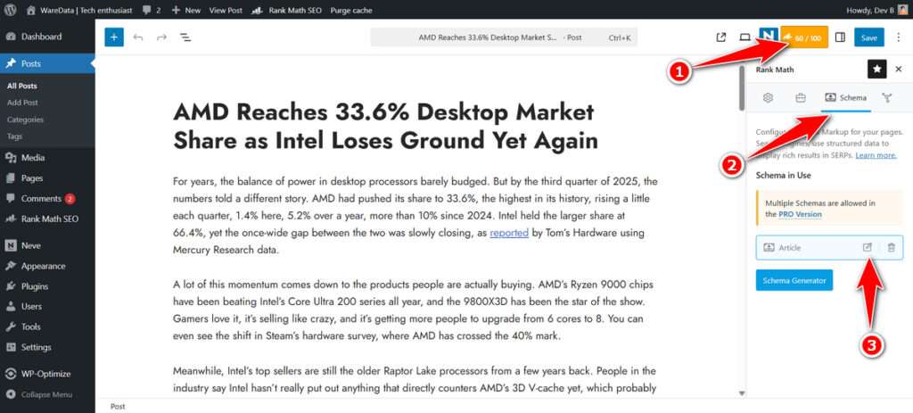 How to Set Different Schema Markup for Each Post with Rank Math 5 How to Set Up Schema Markup in Rank Math via Post Editor - Step 1