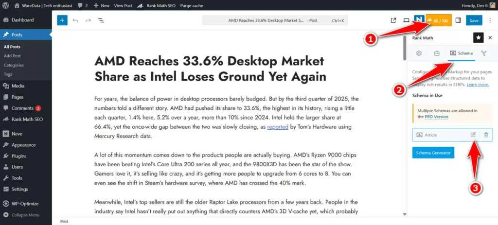 How to Set Different Schema Markup for Each Post with Rank Math 5 How to Set Up Schema Markup in Rank Math via Post Editor - Step 1