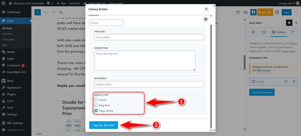 How to Set Different Schema Markup for Each Post with Rank Math 6 How to Set Up Schema Markup in Rank Math via Post Editor - Step 2