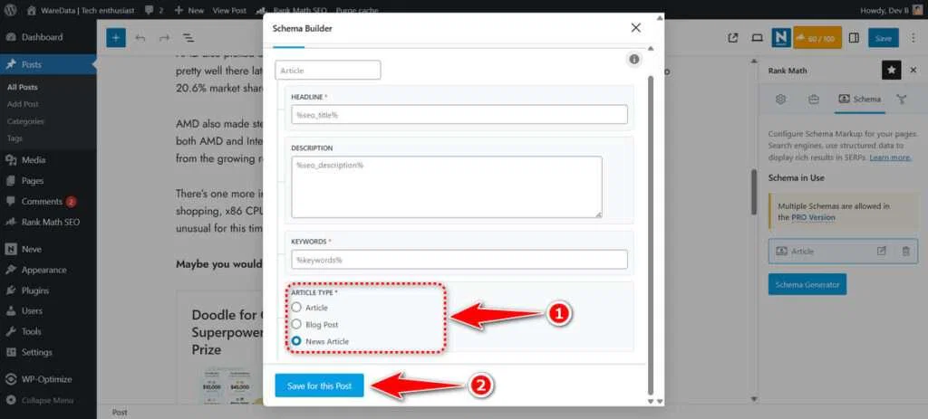 How to Set Different Schema Markup for Each Post with Rank Math 6 How to Set Up Schema Markup in Rank Math via Post Editor - Step 2