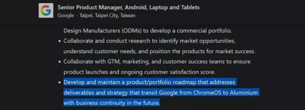 Google Prepares Android-Powered “Aluminium OS” as the Future Replacement for ChromeOS 2 Job listing that mentions the transition from ChromeOS to Aluminum