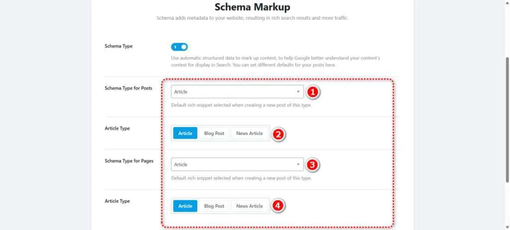 How to Set Different Schema Markup for Each Post with Rank Math 2 Schema Markup settings in Rank Math during installation using the Setup Wizard.