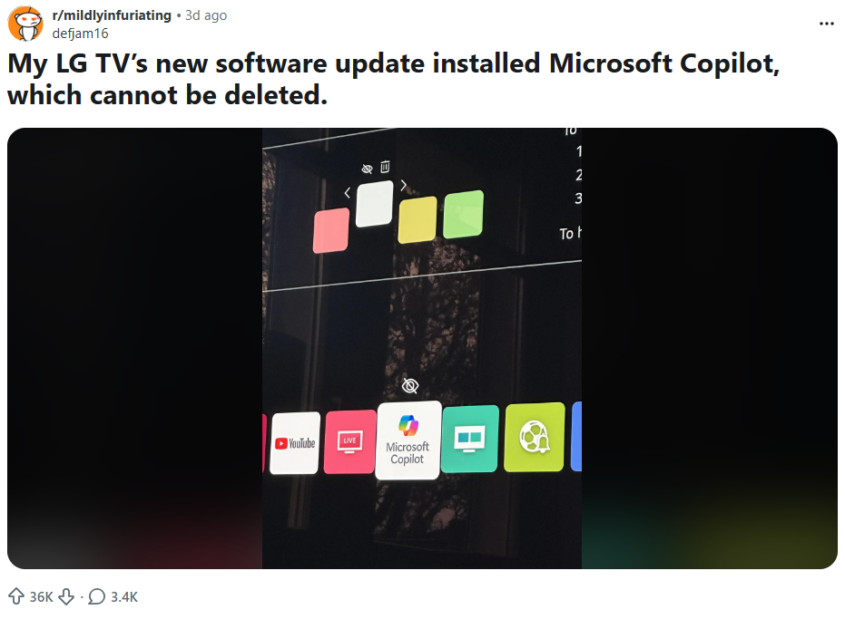 Microsoft Copilot Reportedly Appears on LG Smart TVs After Software Update 2 A post from a Reddit user whose TV has Copilot installed