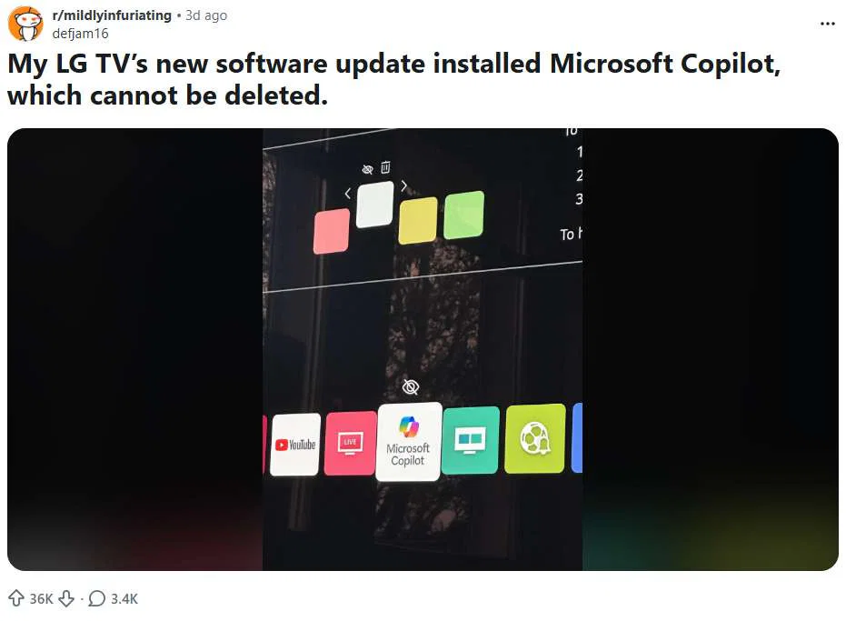 Microsoft Copilot Reportedly Appears on LG Smart TVs After Software Update 2 A post from a Reddit user whose TV has Copilot installed