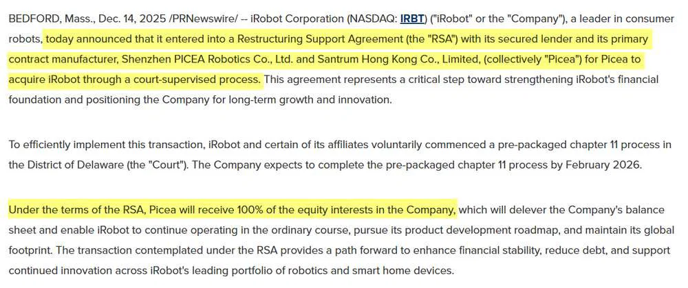 From Roomba Pioneer to Struggle for iRobot 2 Announcement about iRobot's restructuring published by PR Newswire