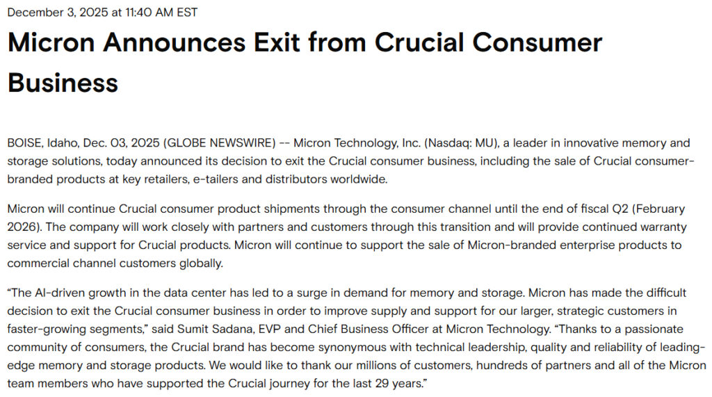 Micron Exit From Consumer RAM After Three Decades 2 Announcement from Micron Exiting Consumer RAM