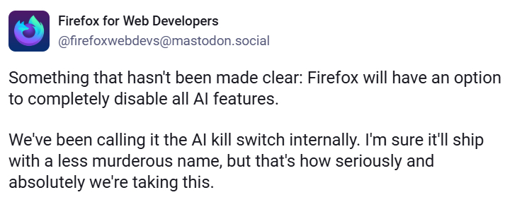 Mozilla Plans AI Kill Switch in Firefox 2 Mozilla agreed to build a master “kill switch”