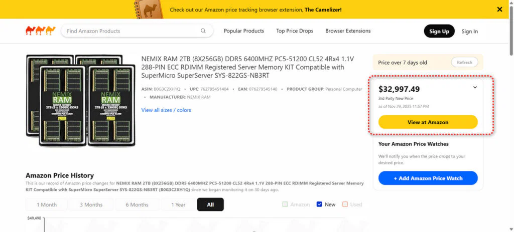 AI Boom Sends 4TB DDR5 RAM Prices Into Supercar Territory 4 Nemix RAM 2TB price at $32,997.49 in late November