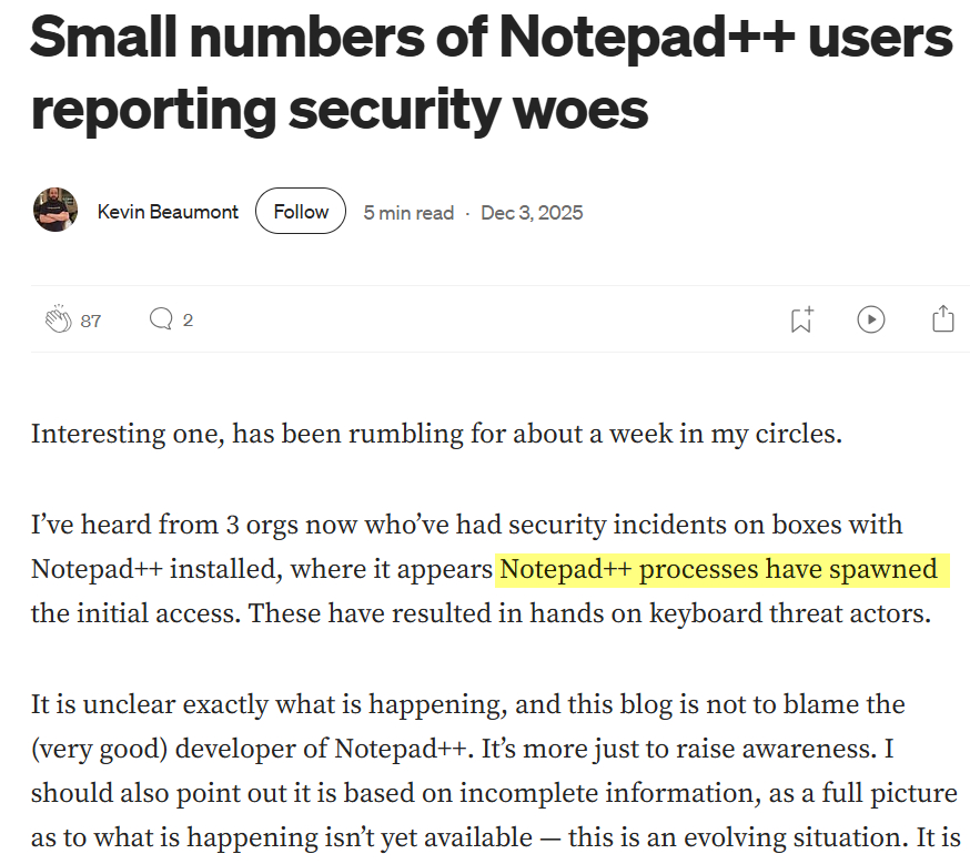 Hackers Hijack Notepad++ Updater - Users Urged to Patch ASAP 2 Report from Kevin Beaumont