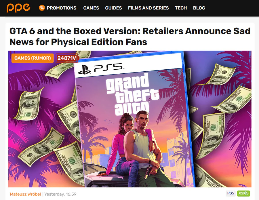 GTA 6 Physical Edition May Launch Later Due to Spoiler Risks 2 A post from the ppe.pl site regarding the delay of the physical edition of GTA VI