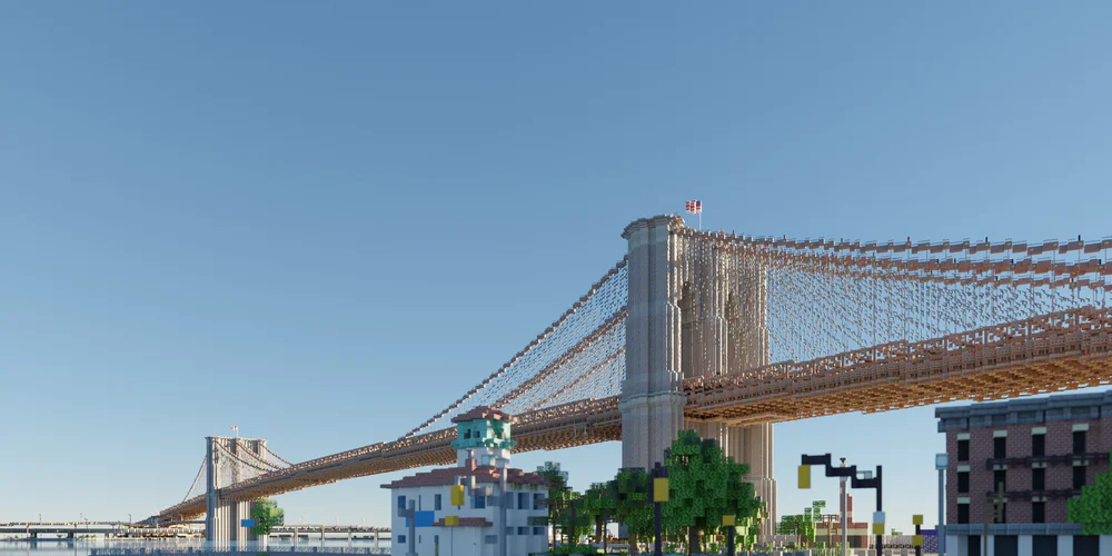 Thousands of Minecraft Players Unite to Construct a Real-Size New York City 3 Brooklyn Bridge in MineCraft