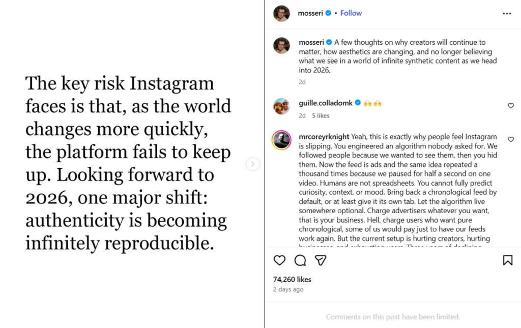 Instagram Chief Cautions Users as AI Alters Online Reality 3 Mosseris post on Instagram