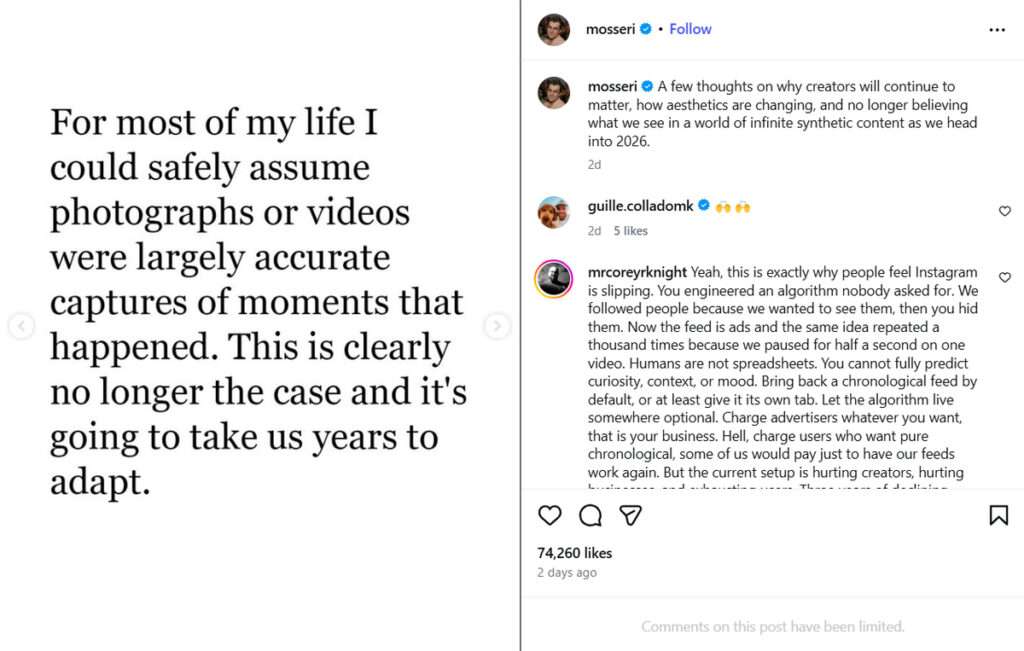 Instagram Chief Cautions Users as AI Alters Online Reality 2 Mosseris post on Instagram Slide 15