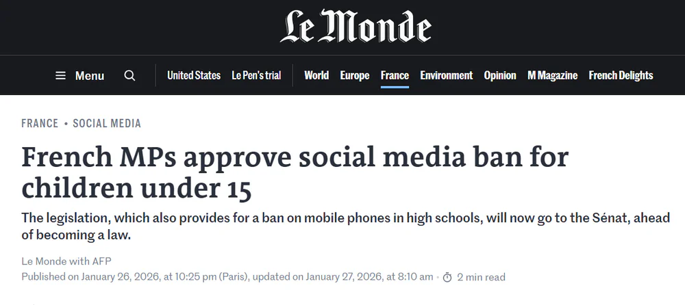 France Just Banned Social Media for Kids Under 15 2 Press release from Le Monde