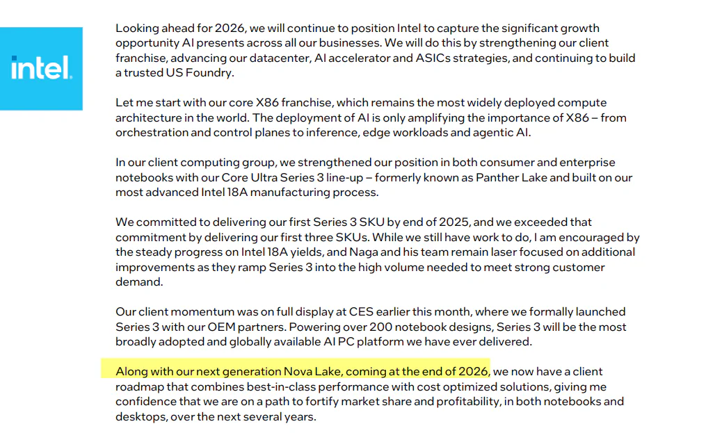 Intel Confirms Timeline for Nova Lake Core Ultra 400 CPU Launch 2 Rumor of Intel Nova Lake Processor Launch