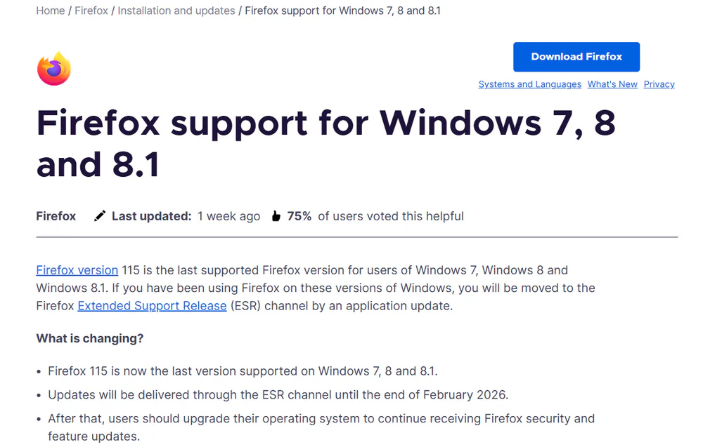 Firefox Ending Support for Windows 7 and 8 2 Official publication by Mozilla