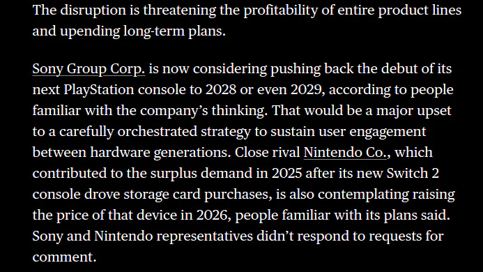 Memory Shortages May Delay PS6 to 2029 3 Report by Bloomberg